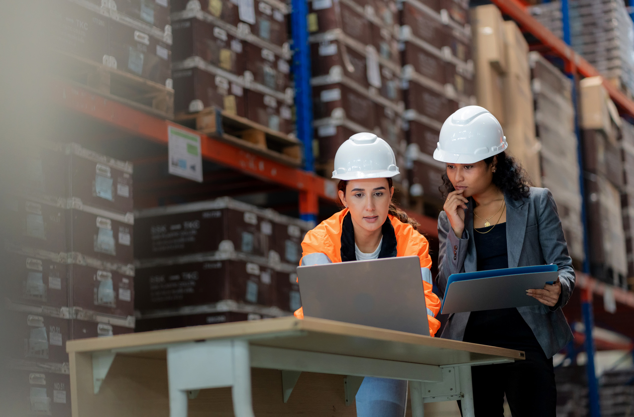 Two workers in a discussion