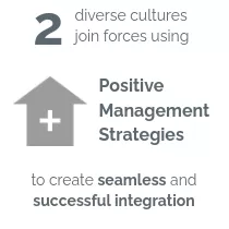 2 diverse cultures join forces using Positive Management Strategies to create seamless and successful integration